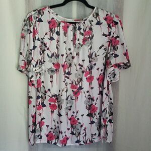 Liz Claiborne Floral Multicolor Round Neck Short Sleeve Top Women's Size 1X